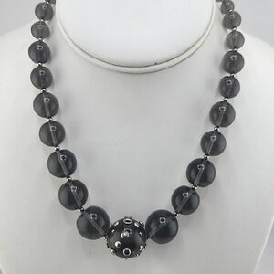 Smoky‎ Acrylic Beaded Necklace with Silver tone Accent Bead Fashion Jewelry